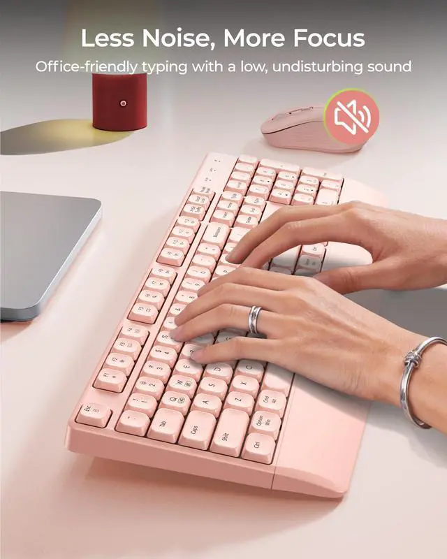 Alt view image 5 of 7 - Wireless Bluetooth Ergonomic Keyboard Mouse Combo, Full Size, Pink