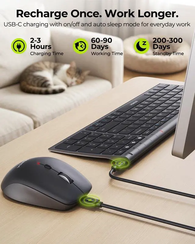 Alt view image 4 of 7 - COE401 3-Device Bluetooth Keyboard Mouse Combo, Silent, Black Gray