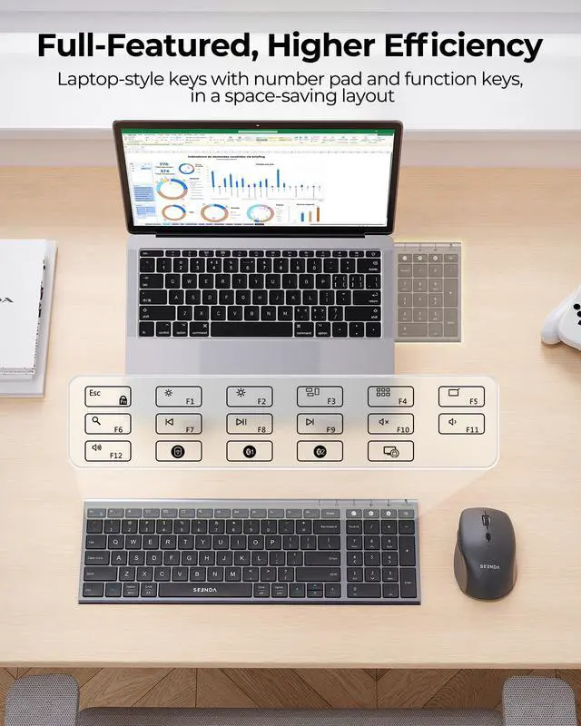 Alt view image 5 of 7 - COE401 3-Device Bluetooth Keyboard Mouse Combo, Silent, Black Gray