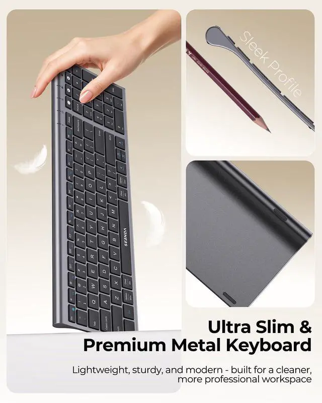 Alt view image 6 of 7 - COE401 3-Device Bluetooth Keyboard Mouse Combo, Silent, Black Gray