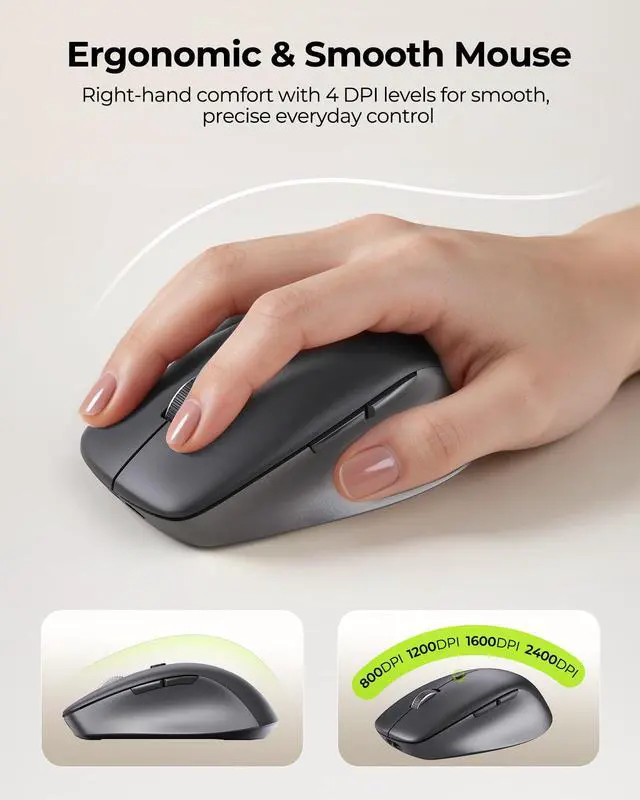 Alt view image 7 of 7 - COE401 3-Device Bluetooth Keyboard Mouse Combo, Silent, Black Gray