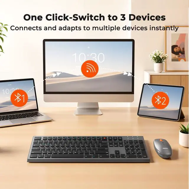 Alt view image 4 of 7 - Rechargeable Bluetooth Keyboard and Mouse Combo, Scissor-Switch