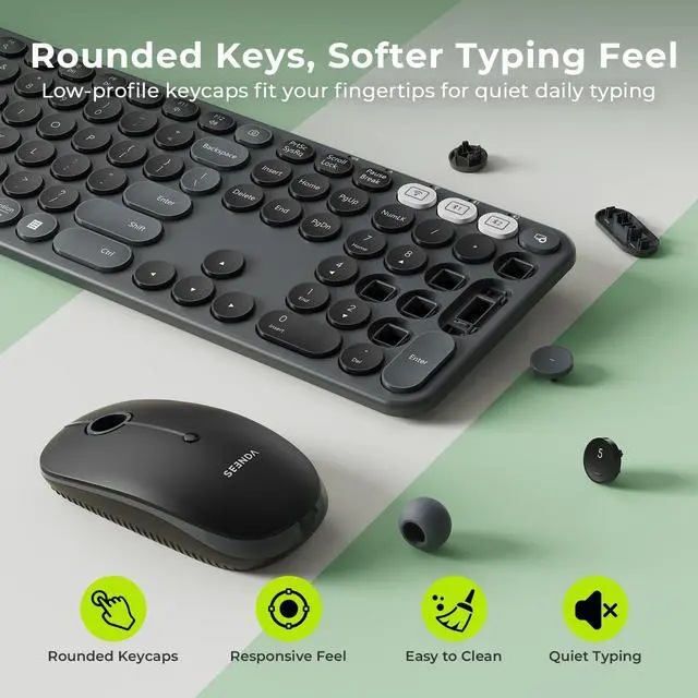 Alt view image 3 of 7 - COE202 Bluetooth Keyboard Mouse Combo, Retro Round Keys, Black