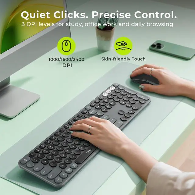 Alt view image 4 of 7 - COE202 Bluetooth Keyboard Mouse Combo, Retro Round Keys, Black