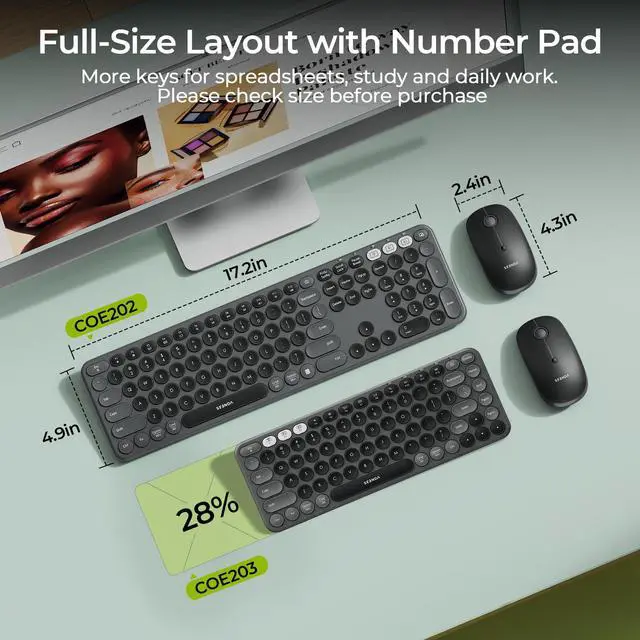 Alt view image 5 of 7 - COE202 Bluetooth Keyboard Mouse Combo, Retro Round Keys, Black