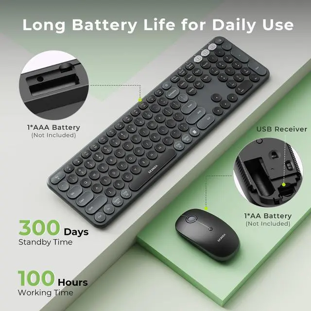Alt view image 6 of 7 - COE202 Bluetooth Keyboard Mouse Combo, Retro Round Keys, Black
