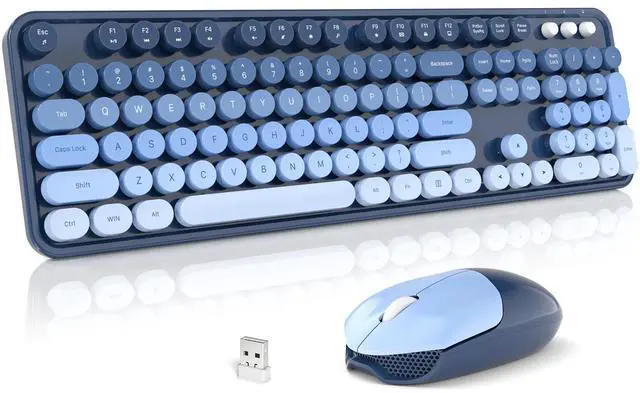 Main image of Wireless Keyboard and Mouse Combo, 2.4GHz Gradient Colorful Full-Size Retro Typewriter Keyboard with Wireless Mouse for PC/Desktop/Laptop/Windows (Azure Blue)