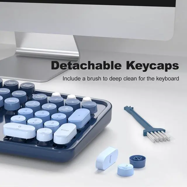 Alt view image 5 of 7 - Wireless Keyboard and Mouse Combo, 2.4GHz Gradient Colorful Full-Size Retro Typewriter Keyboard with Wireless Mouse for PC/Desktop/Laptop/Windows (Azure Blue)