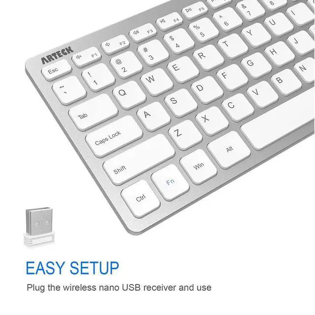 Alt view image 2 of 7 - 2.4G Wireless Keyboard Ultra Slim and Compact Keyboard with Media Hotkeys for Computer Desktop PC Laptop Surface Smart TV and Windows 11/10/8/7, Silver