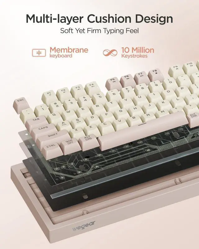 Alt view image 3 of 7 - Pastel Wireless Keyboard, Computer Gaming Keyboard -Pink