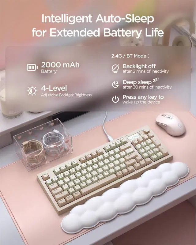 Alt view image 5 of 7 - Pastel Wireless Keyboard, Computer Gaming Keyboard -Pink