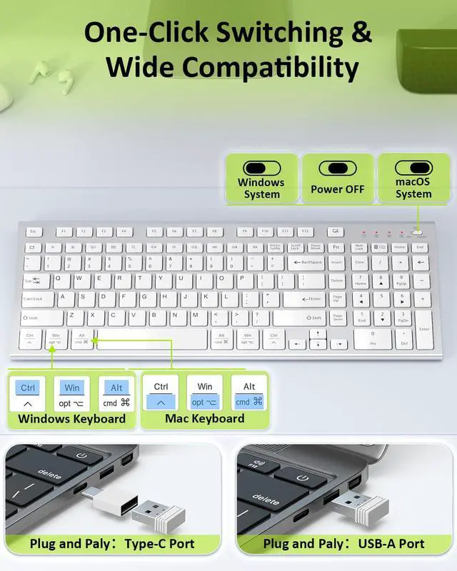 Alt view image 2 of 7 - Wireless Keyboard, Silent Flat Soft Cover with Number Pad Silver