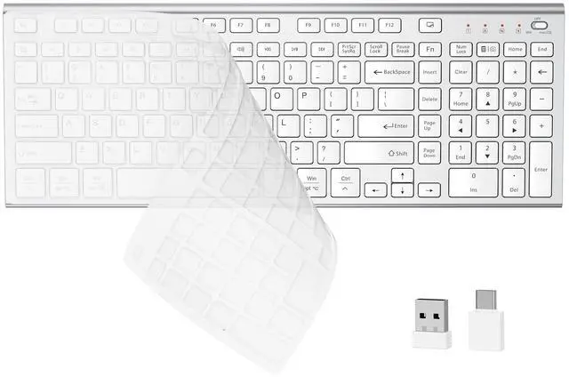 Main image of Wireless Keyboard, Silent Flat Soft Cover with Number Pad Silver