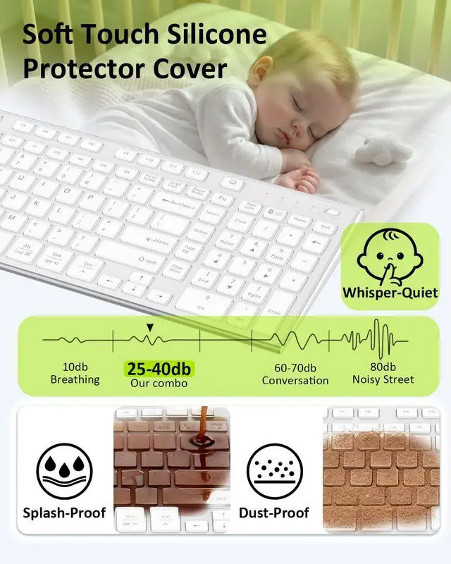 Alt view image 3 of 7 - Wireless Keyboard, Silent Flat Soft Cover with Number Pad Silver