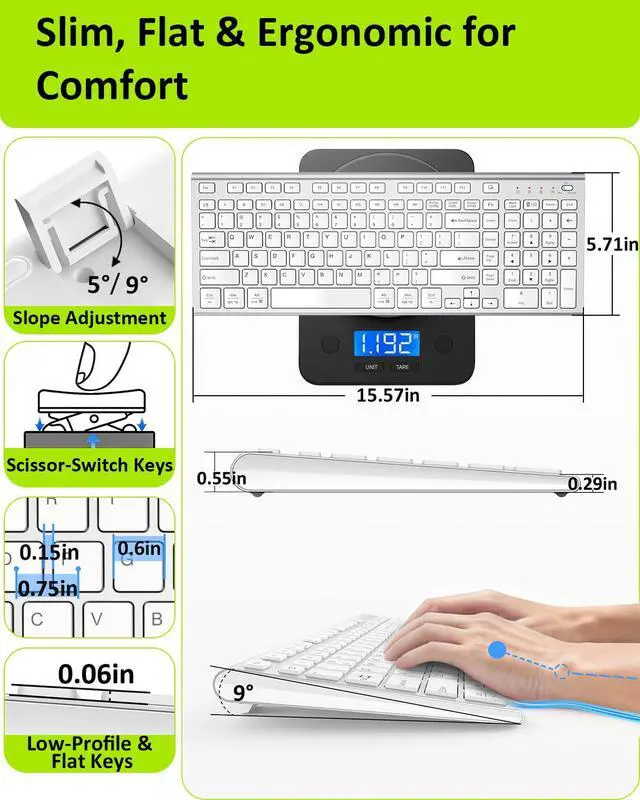 Alt view image 4 of 7 - Wireless Keyboard, Silent Flat Soft Cover with Number Pad Silver