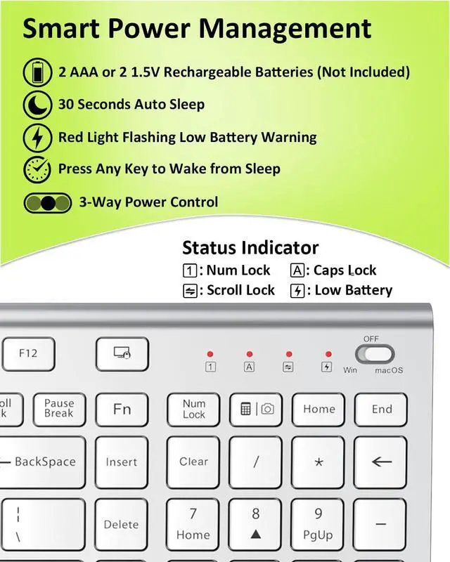 Alt view image 7 of 7 - Wireless Keyboard, Silent Flat Soft Cover with Number Pad Silver