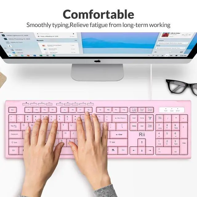 Alt view image 4 of 7 - RK907 Ultra-Slim Compact USB Wired Keyboard for MAC and PC-Pink