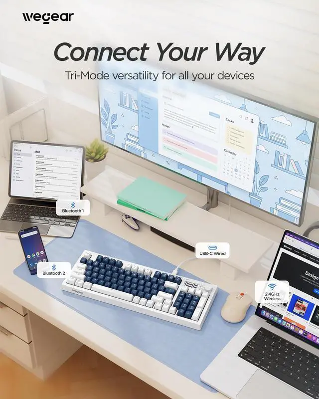 Alt view image 2 of 7 - Pastel Wireless Keyboard, Computer Gaming Keyboard -Blue