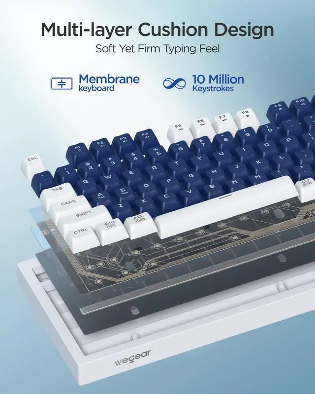 Alt view image 3 of 7 - Pastel Wireless Keyboard, Computer Gaming Keyboard -Blue