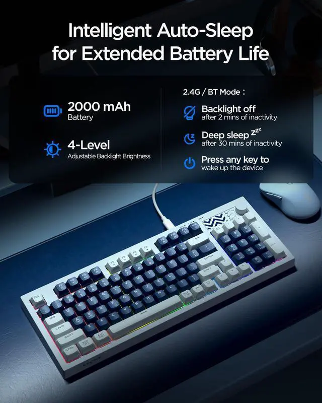 Alt view image 5 of 7 - Pastel Wireless Keyboard, Computer Gaming Keyboard -Blue