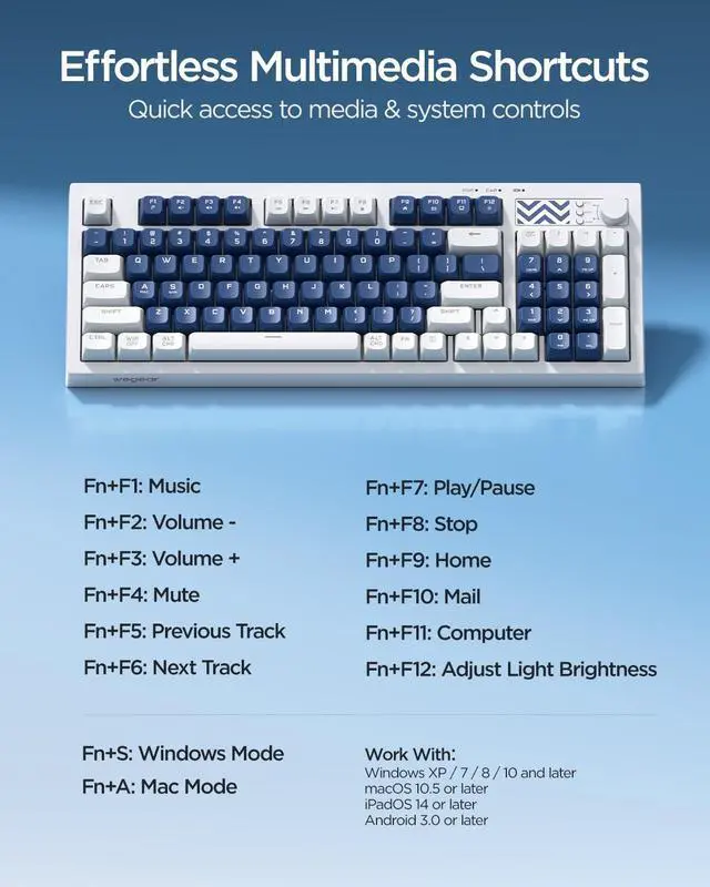 Alt view image 7 of 7 - Pastel Wireless Keyboard, Computer Gaming Keyboard -Blue