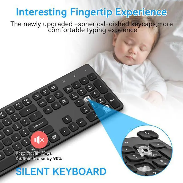 Alt view image 3 of 7 - Rechargeable Wireless Keyboard for Mac and Windows, Ultra Slim 2.4GHz Full-Size Keyboard with Low-Profile Quiet Keys, Compatible with PC, Laptop, Windows 11/10/8/7 (Black)