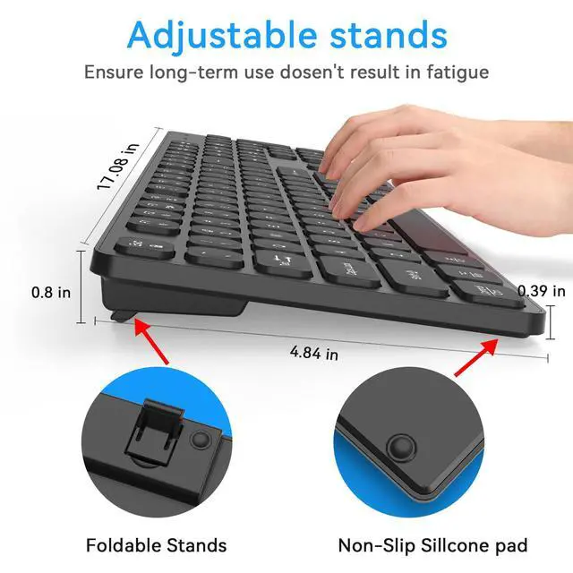 Alt view image 4 of 7 - Rechargeable Wireless Keyboard for Mac and Windows, Ultra Slim 2.4GHz Full-Size Keyboard with Low-Profile Quiet Keys, Compatible with PC, Laptop, Windows 11/10/8/7 (Black)