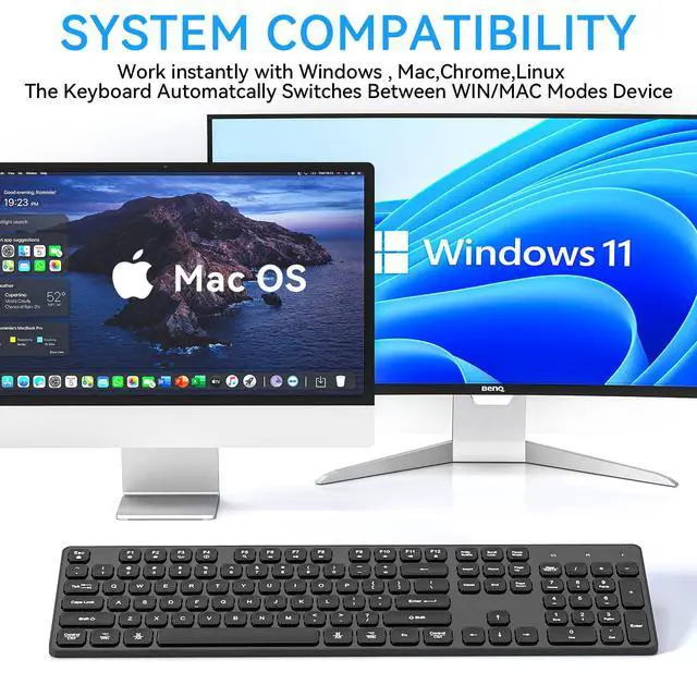 Alt view image 5 of 7 - Rechargeable Wireless Keyboard for Mac and Windows, Ultra Slim 2.4GHz Full-Size Keyboard with Low-Profile Quiet Keys, Compatible with PC, Laptop, Windows 11/10/8/7 (Black)
