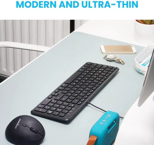Alt view image 3 of 7 - PERIBOARD-213U Wired Silent USB Scissor Keyboard - 14.45x4.76x0.70 Inches Compact Design with Number Pad - Black - US English (PB-213BUS-11738)