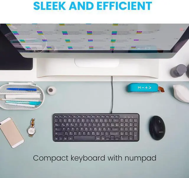 Alt view image 5 of 7 - PERIBOARD-213U Wired Silent USB Scissor Keyboard - 14.45x4.76x0.70 Inches Compact Design with Number Pad - Black - US English (PB-213BUS-11738)