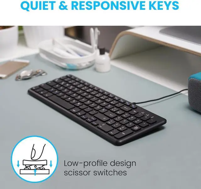 Alt view image 6 of 7 - PERIBOARD-213U Wired Silent USB Scissor Keyboard - 14.45x4.76x0.70 Inches Compact Design with Number Pad - Black - US English (PB-213BUS-11738)