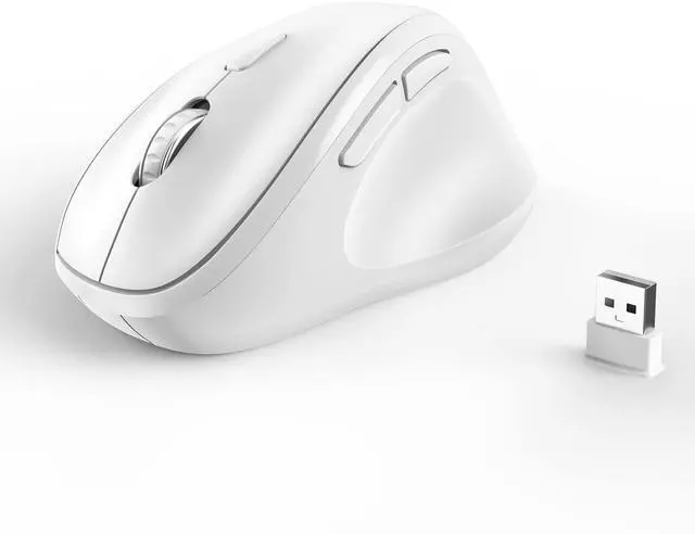 Main image of Ergonomic Wireless Mouse 2025 New Updated Smaller with USB-A Receiver for PC Computer, Laptop and Desktop, Ergo Mouse Vertical with Silent Clicks Long Battery Life, Up to 1600 DPI, White
