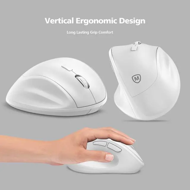 Alt view image 3 of 7 - Ergonomic Wireless Mouse 2025 New Updated Smaller with USB-A Receiver for PC Computer, Laptop and Desktop, Ergo Mouse Vertical with Silent Clicks Long Battery Life, Up to 1600 DPI, White