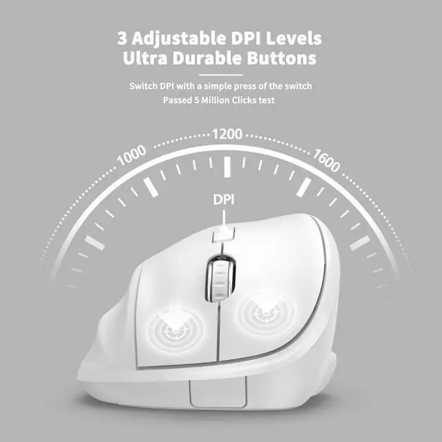 Alt view image 5 of 7 - Ergonomic Wireless Mouse 2025 New Updated Smaller with USB-A Receiver for PC Computer, Laptop and Desktop, Ergo Mouse Vertical with Silent Clicks Long Battery Life, Up to 1600 DPI, White