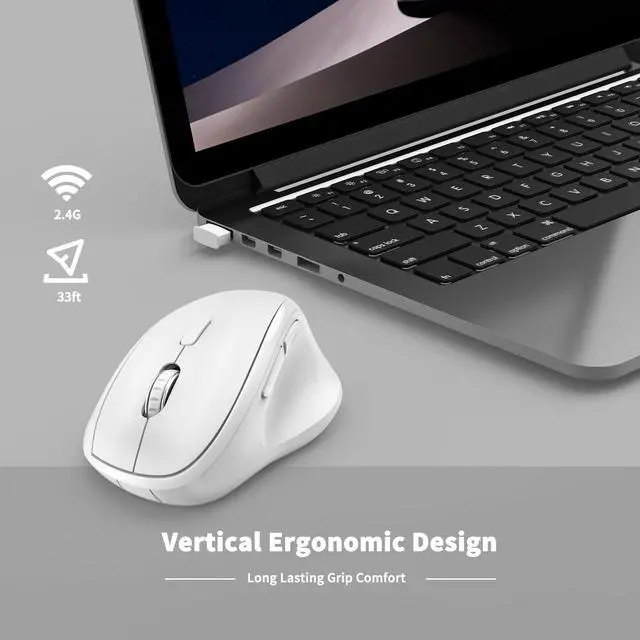 Alt view image 7 of 7 - Ergonomic Wireless Mouse 2025 New Updated Smaller with USB-A Receiver for PC Computer, Laptop and Desktop, Ergo Mouse Vertical with Silent Clicks Long Battery Life, Up to 1600 DPI, White