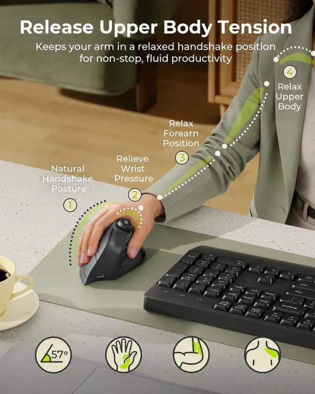 Alt view image 3 of 7 - MOU-302 Wireless Bluetooth Ergonomic Vertical Mouse with Volume Knob