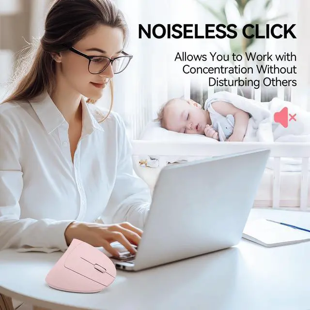 Alt view image 6 of 7 - Ergonomic Mouse, Wireless Bluetooth Vertical Mouse, 4800 DPI Optical Tracking, 6 Adjustable DPI, Quiet Clicks, 2.4GHz with USB A Receiver, 12 Months Battery, 6 Buttons, Wide Compatibility