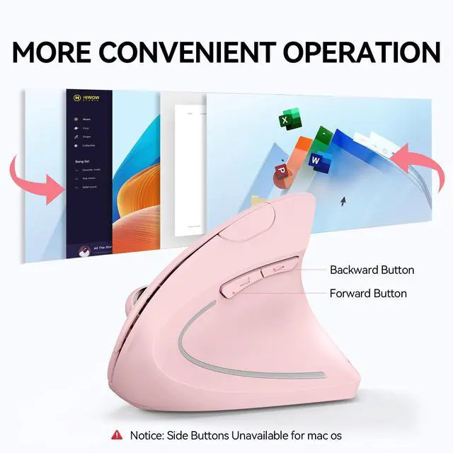 Alt view image 7 of 7 - Ergonomic Mouse, Wireless Bluetooth Vertical Mouse, 4800 DPI Optical Tracking, 6 Adjustable DPI, Quiet Clicks, 2.4GHz with USB A Receiver, 12 Months Battery, 6 Buttons, Wide Compatibility