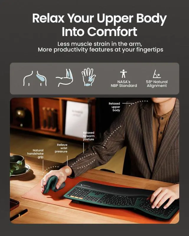 Alt view image 5 of 7 - EM11 NL Wireless Ergonomic Mouse, Rechargeable Vertical Mice