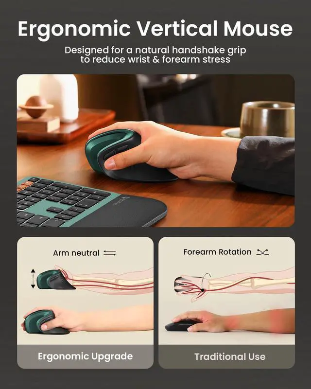 Alt view image 6 of 7 - EM11 NL Wireless Ergonomic Mouse, Rechargeable Vertical Mice