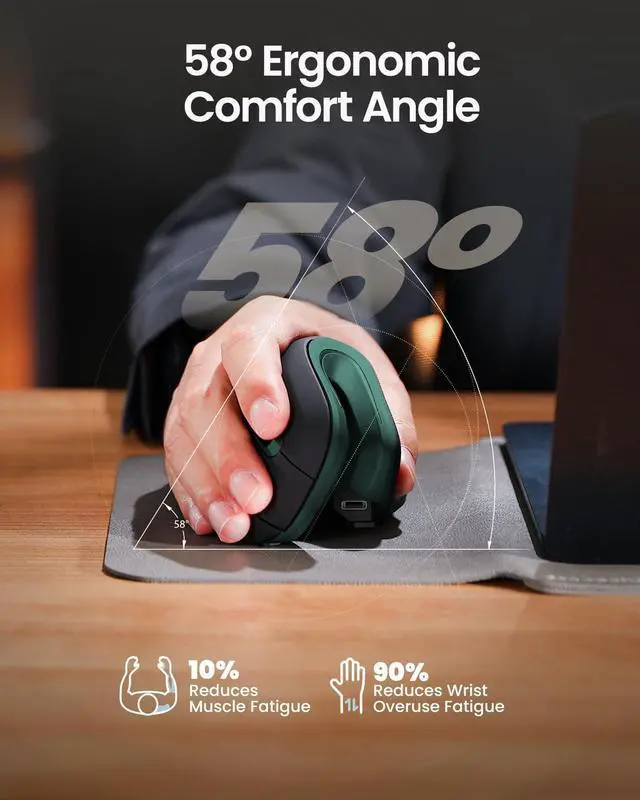 Alt view image 7 of 7 - EM11 NL Wireless Ergonomic Mouse, Rechargeable Vertical Mice