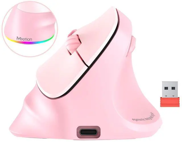Alt view image 2 of 7 - Ergonomic Wireless Vertical Mouse, Rechargeable, Pink