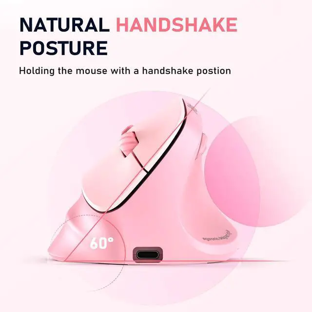 Alt view image 5 of 7 - Ergonomic Wireless Vertical Mouse, Rechargeable, Pink