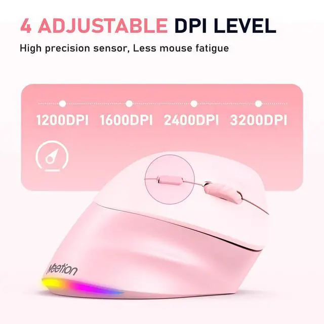 Alt view image 6 of 7 - Ergonomic Wireless Vertical Mouse, Rechargeable, Pink