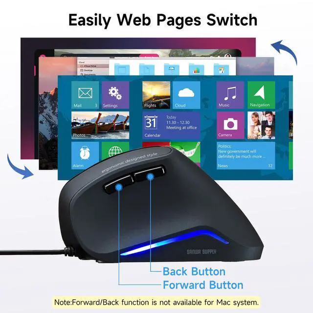 Alt view image 4 of 7 - Wired Ergonomic Mouse, 55° Vertical Mouse with LED Light, Black