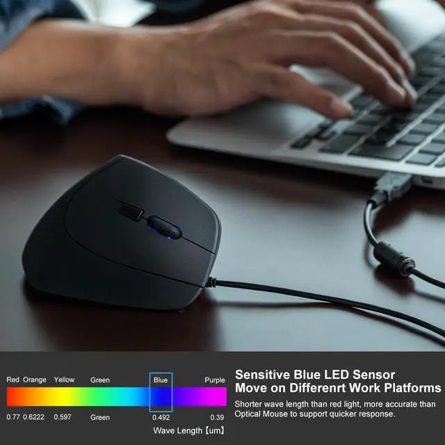 Alt view image 5 of 7 - Wired Ergonomic Mouse, 55° Vertical Mouse with LED Light, Black