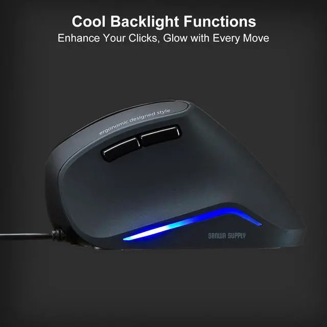Alt view image 6 of 7 - Wired Ergonomic Mouse, 55° Vertical Mouse with LED Light, Black