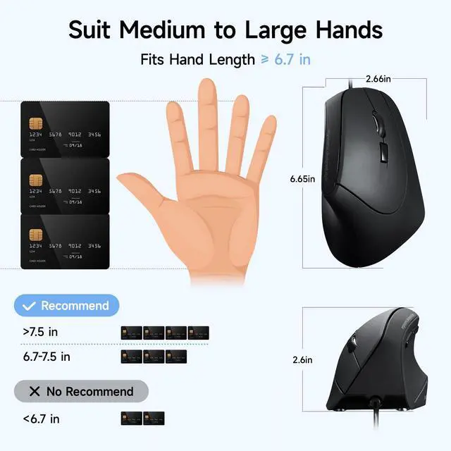 Alt view image 7 of 7 - Wired Ergonomic Mouse, 55° Vertical Mouse with LED Light, Black