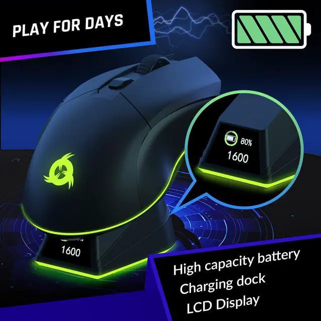 Alt view image 4 of 7 - Blaze Pro Rechargeable Wireless Gaming Mouse with Charging Dock RGB & LCD Display - New Version - High-Precision Sensor and Long-Lasting Battery - Up to 6000 DPI - Great PC Gaming Mouse Wireless
