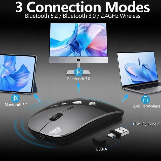 Alt view image 2 of 7 - Wireless Mouse for MacBook & iPad, Anti-Sleep Activity Mode,Gray